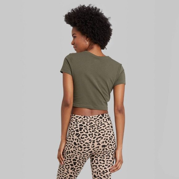 Women's Short Sleeve Cropped T-Shirt - Wild Fable Olive Green - Picture 3 of 3